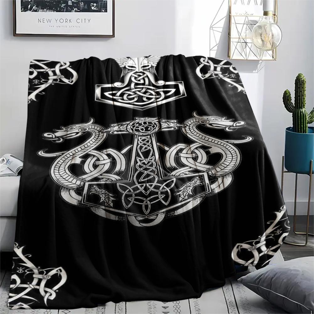 1Pc Viking Symbol Print Flannel Blanket, High Quality Comfortable for All Seasons, Home Decor, Warmth and Comfort, Perfect for Gifts