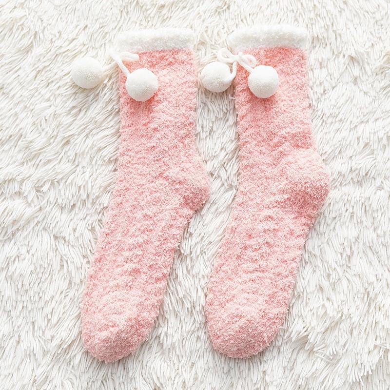 Coral Fleece Socks Medium Tube Socks Season Thickened Warm Confinement Socks Small Hairball Cute Home Sleep Socks Women