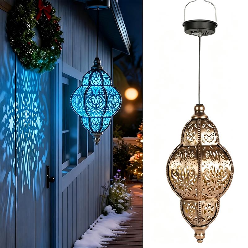 Solar Hanging Lanterns, Vintage Moroccan Waterproof Outdoor Lights, Rechargeable LED Garden Decor For Patio Yard Courtyard