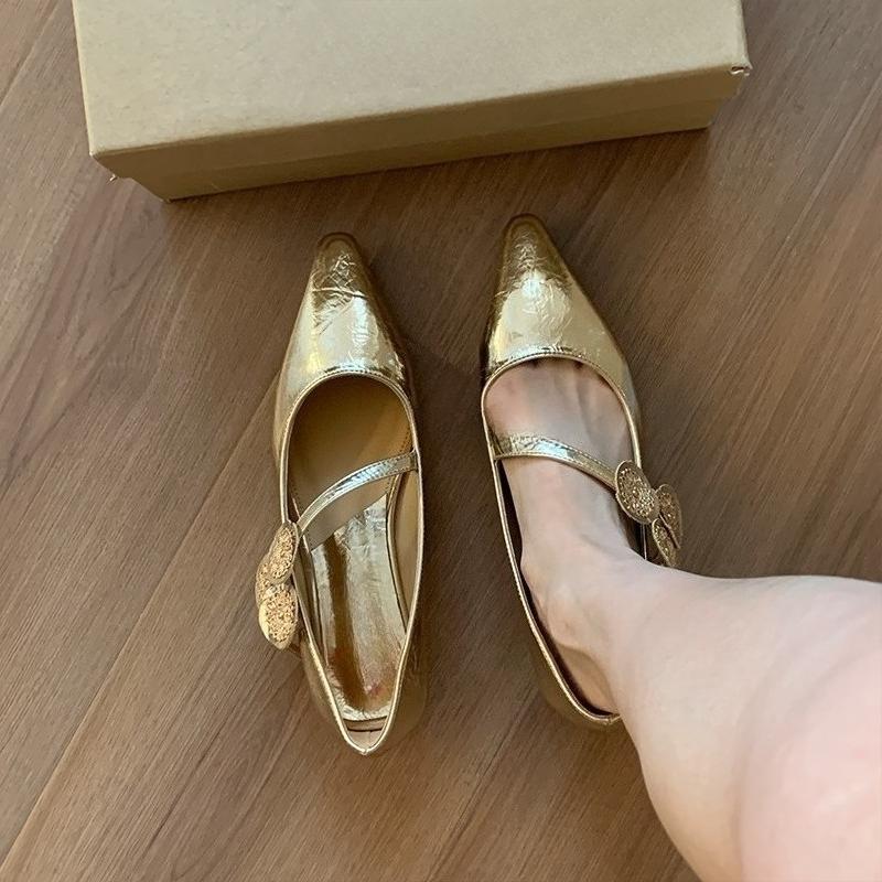 Fashion 2025 New Spring Gold Silver Design Pumps Women Pointed Toe Elegant Low Wedges Heel Ladies Shoes Zapatos De Mujer