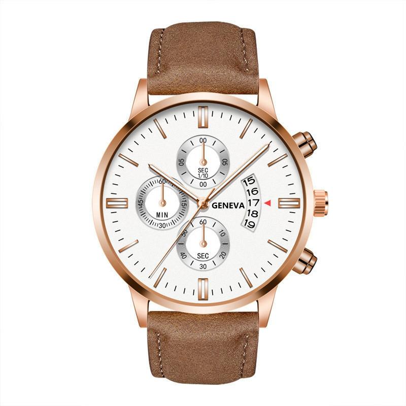 Men'S Fake Three-Eye Belt Calendar Casual Fashion Business Quartz Belt Watch One Piece Delivery