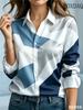 Fashion Color Blocks Printed Office Shirt Fall Women's Lapel Long Sleeve Single Breasted Tops Elegant Work Camisas De Mujer