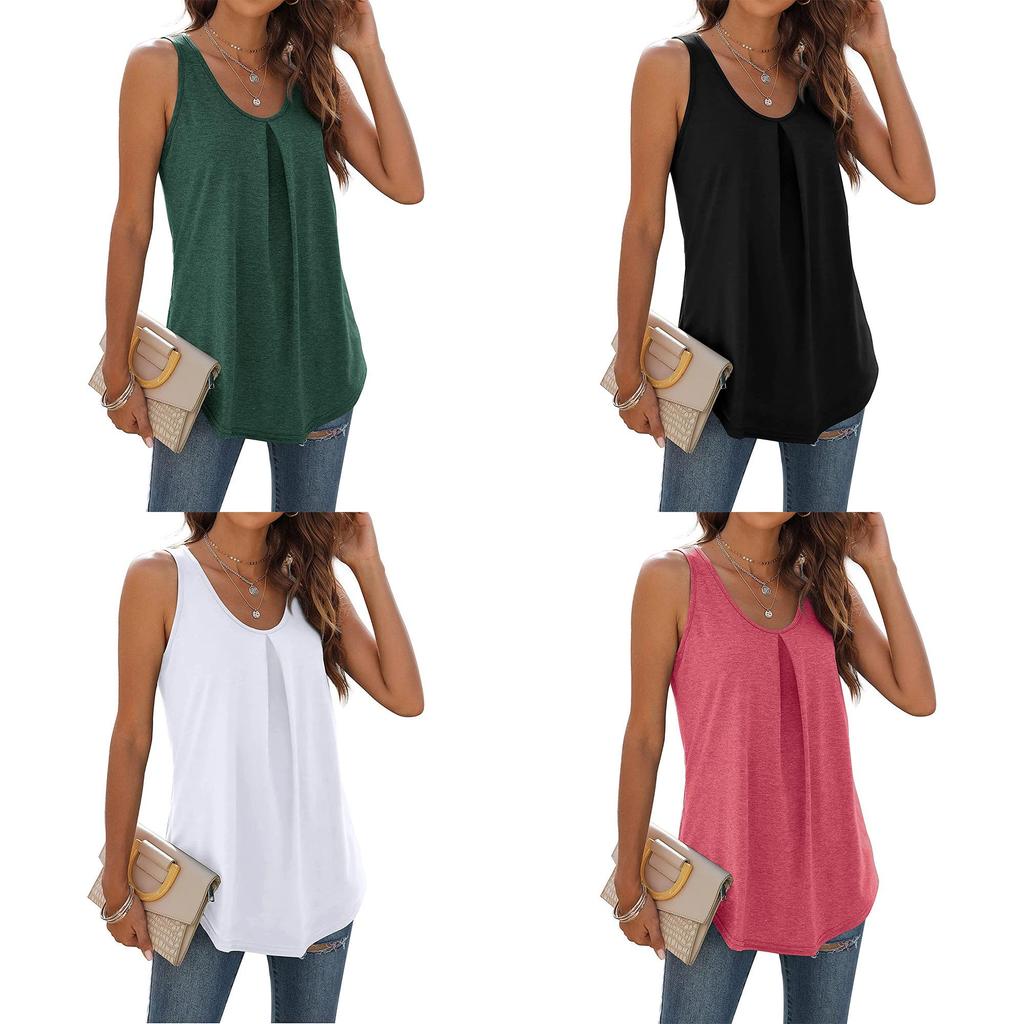 Summer Basic Cotton Sleeveless T Shirt For Women With Pleated Design For Casual Outfits