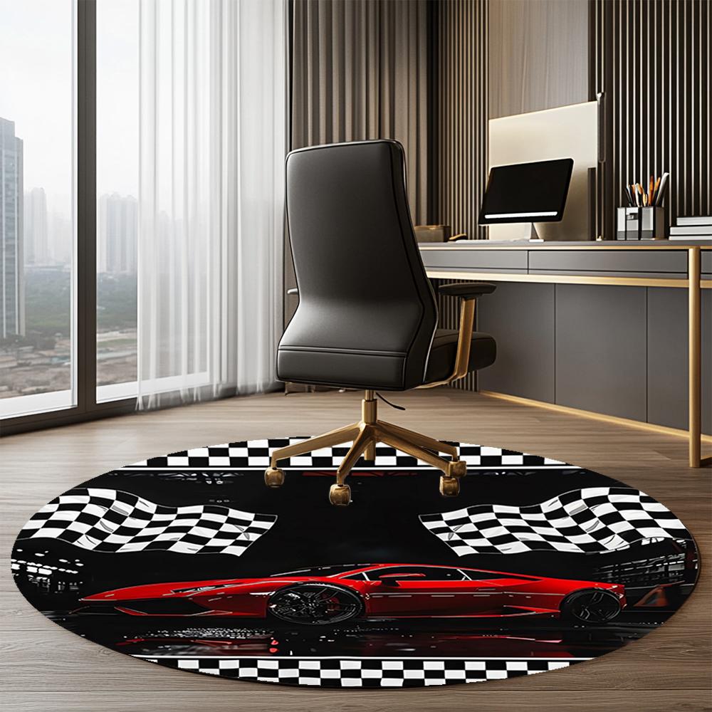 Racing Printed Round Rug Carpet Chair Rug Area Rug Entryway Doormats,for Office Chair Living Room Bedroom Kitchen Room.