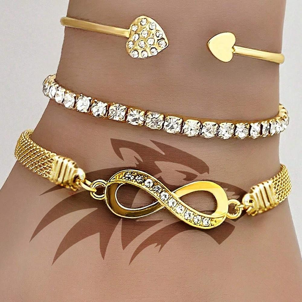 

Браслет с декором в виде сердца из страз, 3 шт./набор