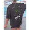 Women's Coconut Tree & Letter Print Drop Shoulder Tee
