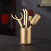 Copper Ebony Wood Tea Ceremony Six Tools Set Gongfu - Teaspoon Pick Tongs Scoop Brush Caddy