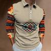 Men's Polo Shirt Digital Printing Men's Sweatshirt T-shirt Men's Autumn and Winter New Ethnic Style T-shirt Tops Men's Lapel Shirt