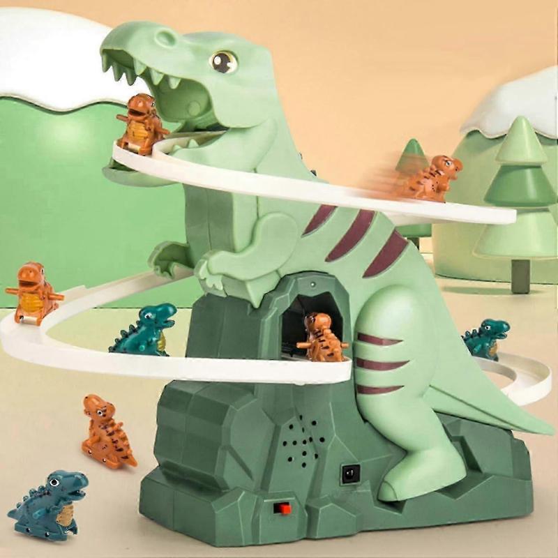 Dinosaur Climbing Slide Toy, Stair Climbing Dinosaur/Ducks, Small Dinosaur Climb Stairs Toy Roller Coaster Toy with Light and Music Toy-Good