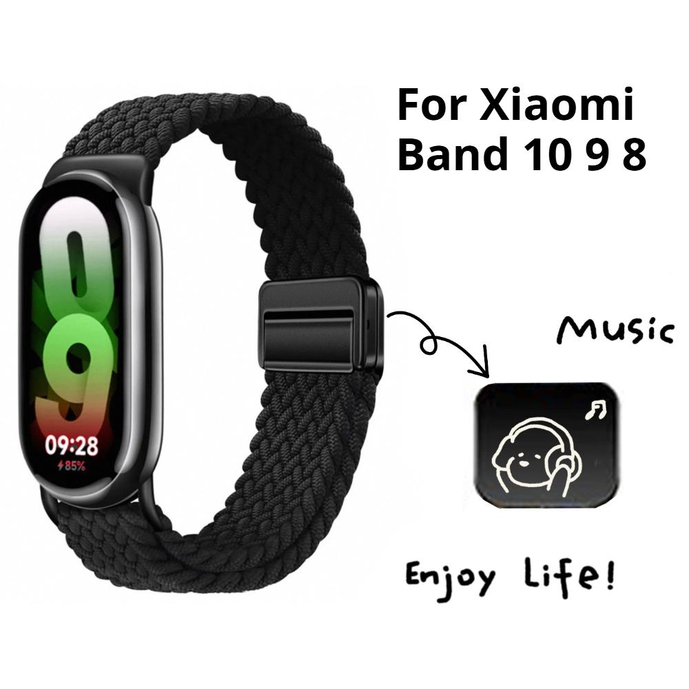 Loop Nylon Strap For Xiaomi Smart Band 10 9 Adjustable Magnetic Buckle Mi Band 9 Bracelet Weave Wristband for Mi Band 8 Accessories