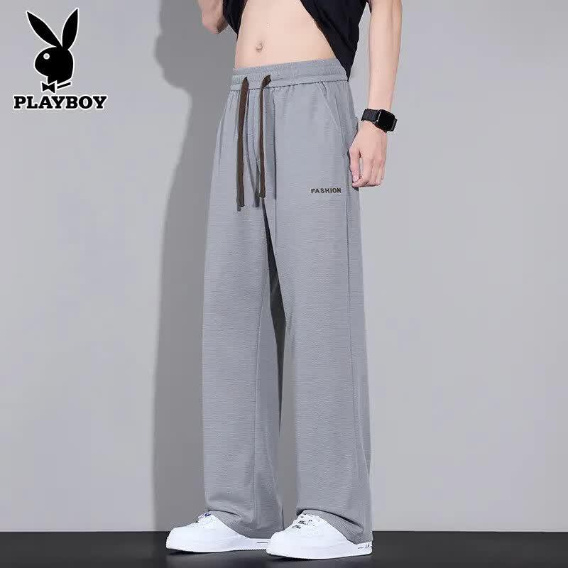 PLAYBOY Men s Ice Silk Loose Straight Casual Pants 3XL