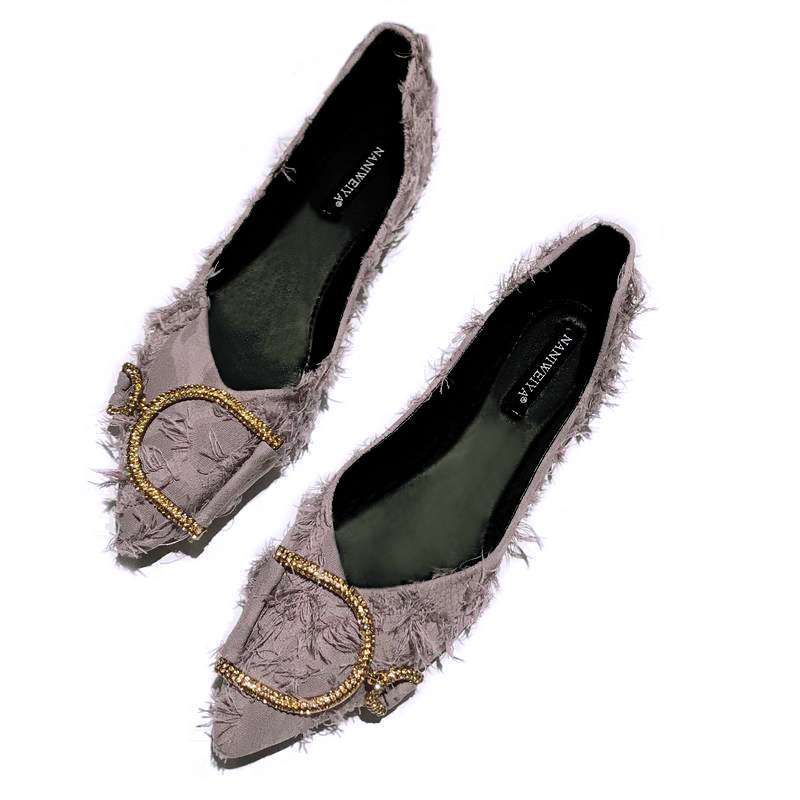 2025 Spring New Korean Version of Fashion Rhinestone Versatile Pointed Single Shoes Women's Flat Bottom Shallow Mouth Laden Shoes Women's Shoes Tide