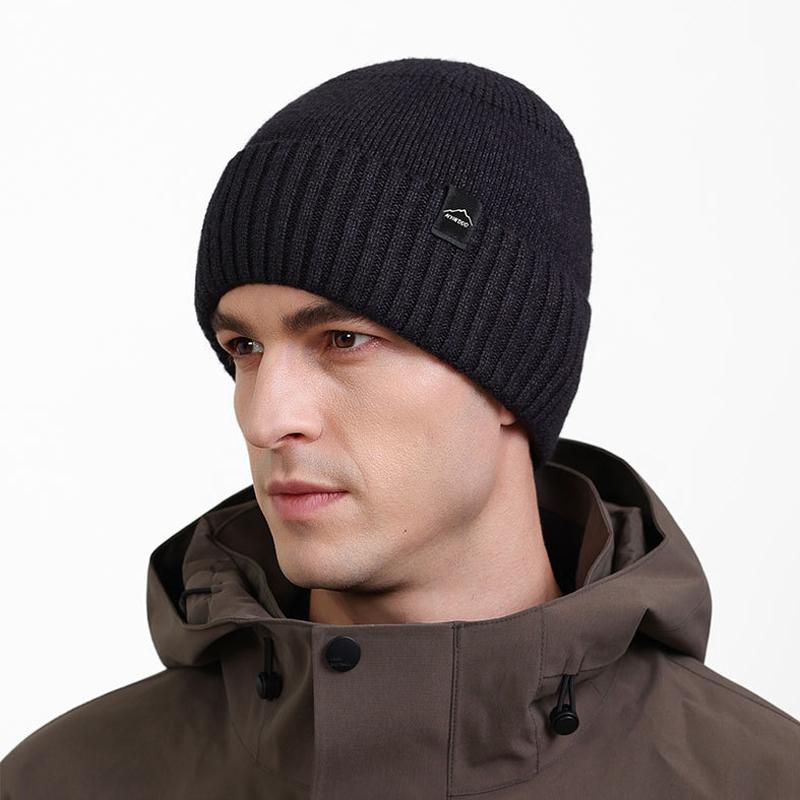 Strickmütze Herren Herbst Winter Samt Dick Ohrenschutz Warme Mütze Hochelastisch Einfarbig Wollmütze