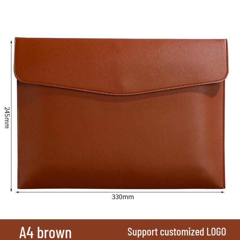 Custom Waterproof A4 Leather Document Folder with Snap Button for Business - Thickened File Bag with Logo Printing
