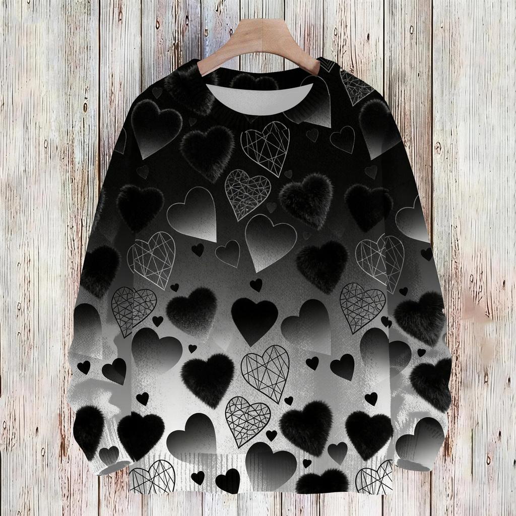 Women's Fashion Casual Long,Sleeve Valentine's Day Round,Neck Knit Pullover Top