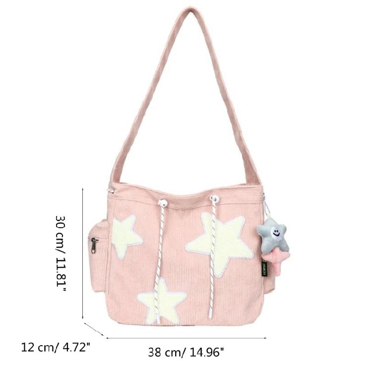Convenient Corduroy Star Crossbody Bag with Pendant Perfect for Daily Outings