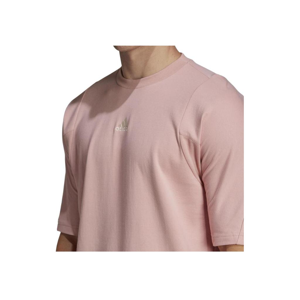 Adidas Solid Logo Print Casual Crew Neck Short Sleeve T-Shirt Men Tops Light-Pink HB6598