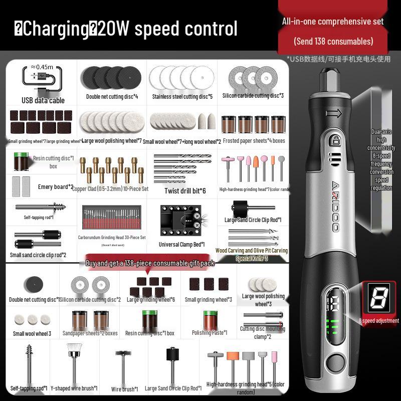 Compact Electric Grinder for Engraving and Polishing - Ideal for Jade, Wood Carving, and Small Drilling Tasks