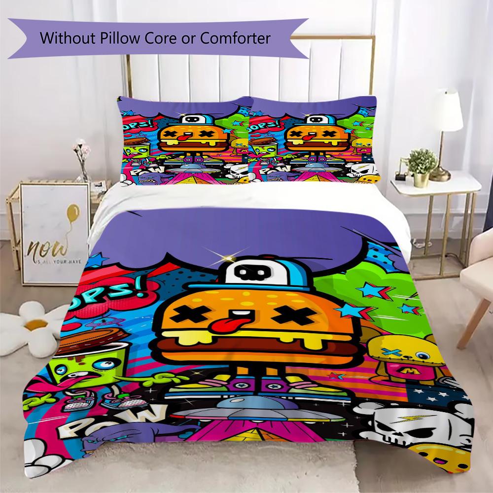 Street Style Burger and Friends Pattern Bedding,Quilt Set Quilt Cover Pillowcase Home Birthday Gift (1*duvet cover+2*pillowcase,without core)ZSJT09171