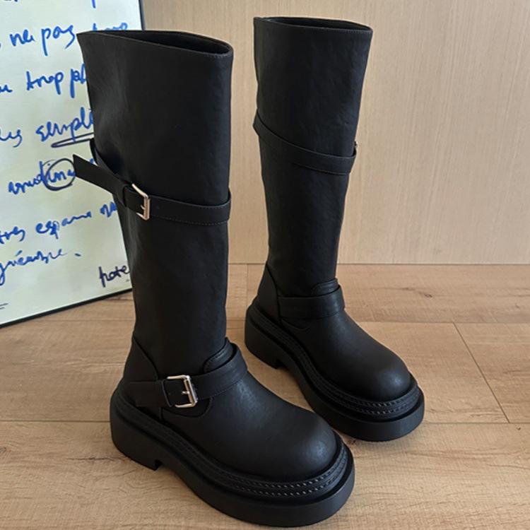 

[Fanfuna] 2025 autumn new platform boots women s fashion versatile height increase European and American fashion boots knight boots 40 чорний
