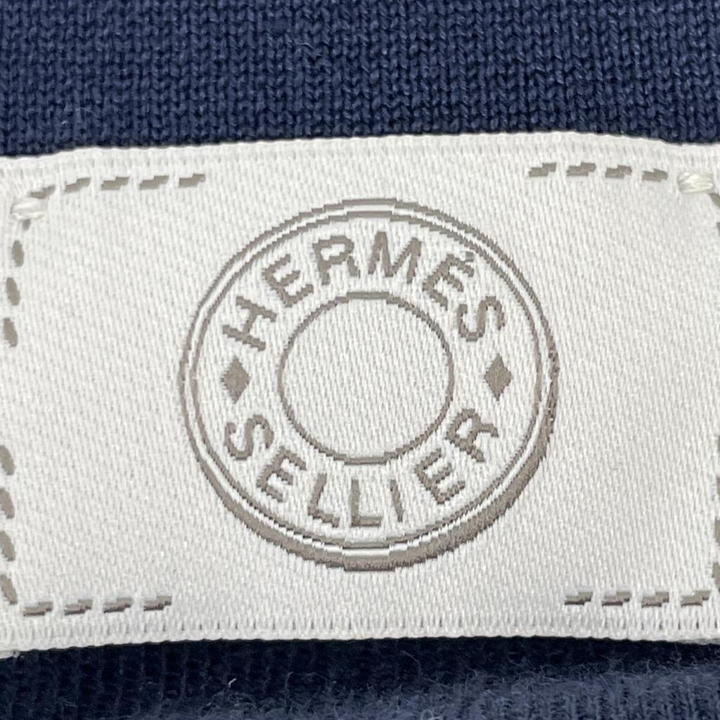 HERMES Navy Serie Short Sleeve Polo Shirt tops M Navy redUsed