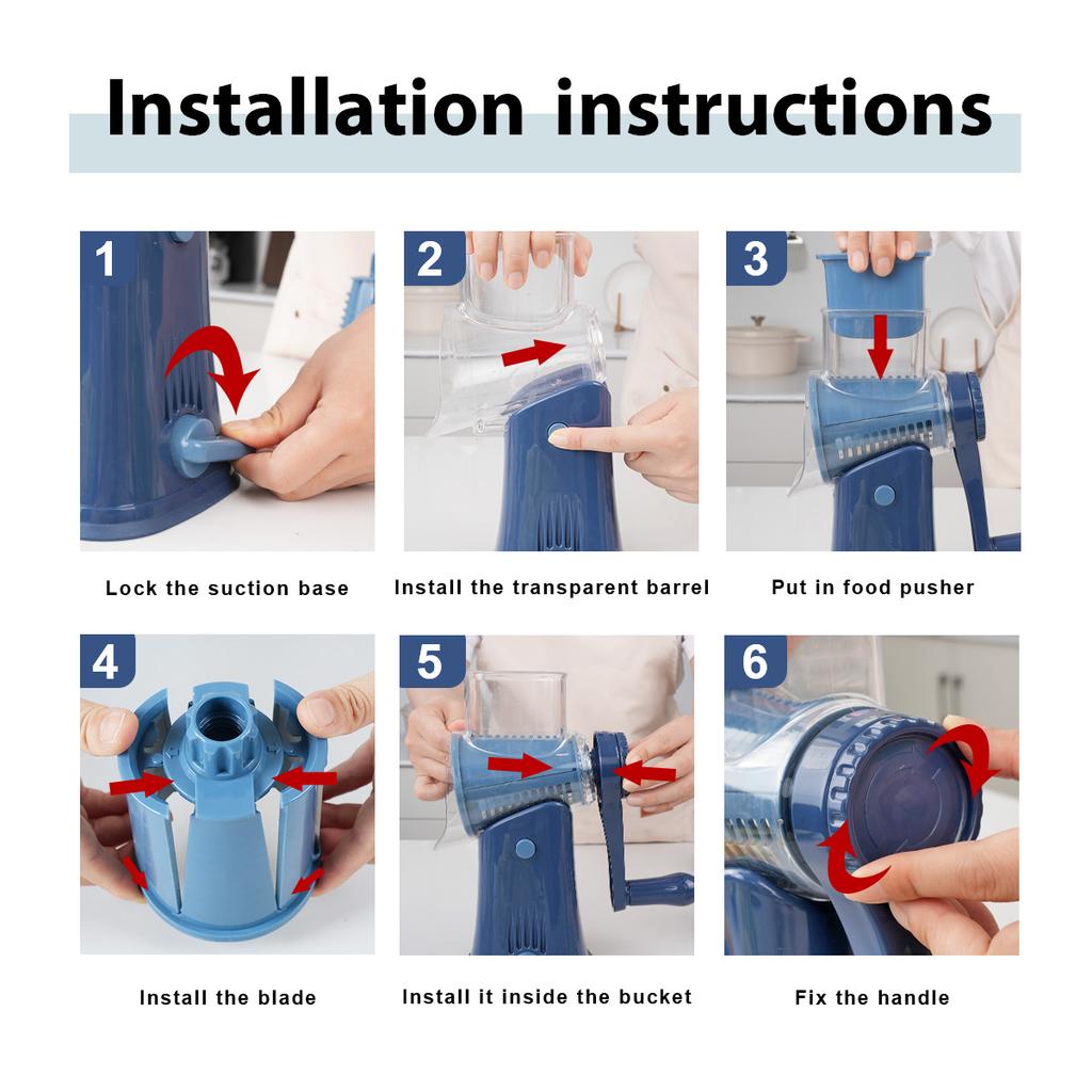 Manual Rotary Cheese Grater Round Tumbling Box Shredder Drum Multifunctional Fruit & Vegetable Cutter with Handle