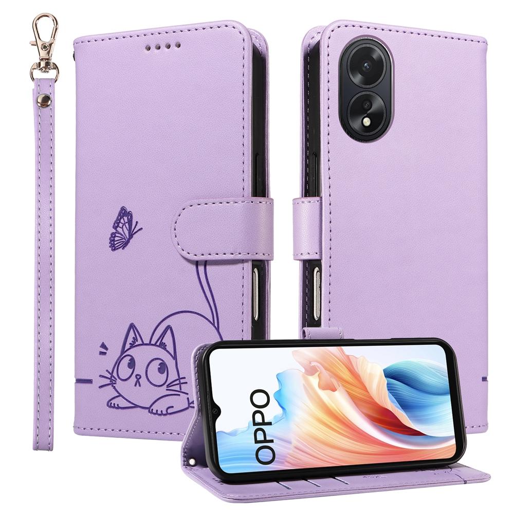 

Магнитный кожаный чехол-кошелек для OPPO A54 A54S A55 A72 A73 A74 A78 A93 A94 A95 A96 4G 5G | Дизайн с изображением кошки, бабочки и тиснением OPPO A78 4G фиолетовый