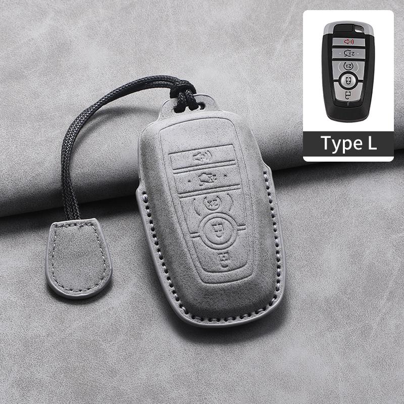 4 5 Buttons Leather Car Key Case Cover for Ford Fusion Mustang Edge Explorer Focus F150 F250 F350 F550 Escape for Lincoln Mondeo
