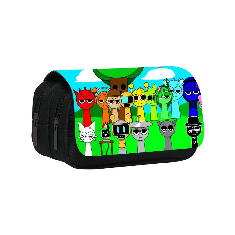 Neues Rhythmusbox-bedrucktes doppellagiges Federmäppchen, Sprunki Musikspiel Schulsachen-Tasche für Grund- und Mittelschüler.