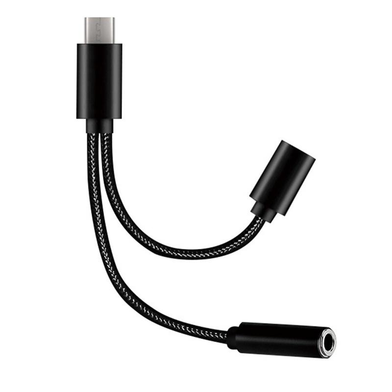 

Type-C Audio Adapter Type-C To 3.5 Earphone Music And Music Charging Two-In-One Braided Extension Cable чорний