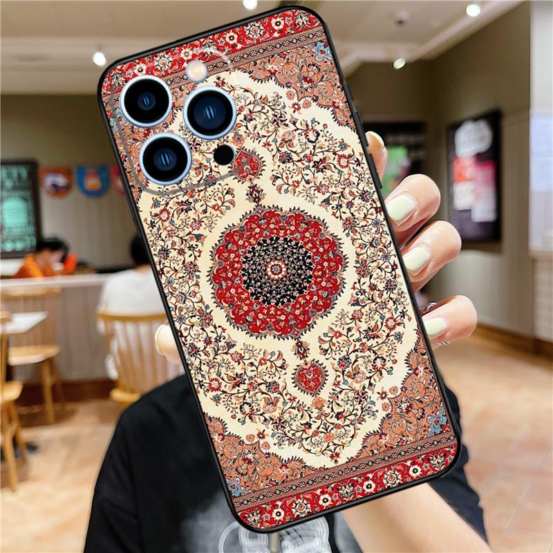 Persian Carpet Floral Pattern Phone Case For iPhone 11 12 13 14 16 15 Pro Max Mini XS X XR 7 8 Plus Soft Cover Shell
