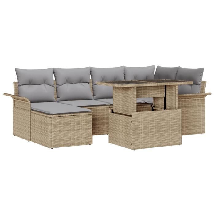 VidaXL Ensemble de canapé de jardin 7 pièces avec coussins en rotin poly beige 3357053