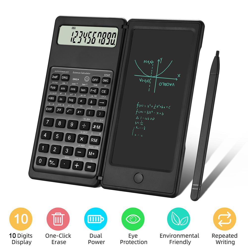 2-v-1 skládací vědecká kalkulačka a 6palcový psací tablet 10místný LCD displej pro studenta a učitele na vysoké škole