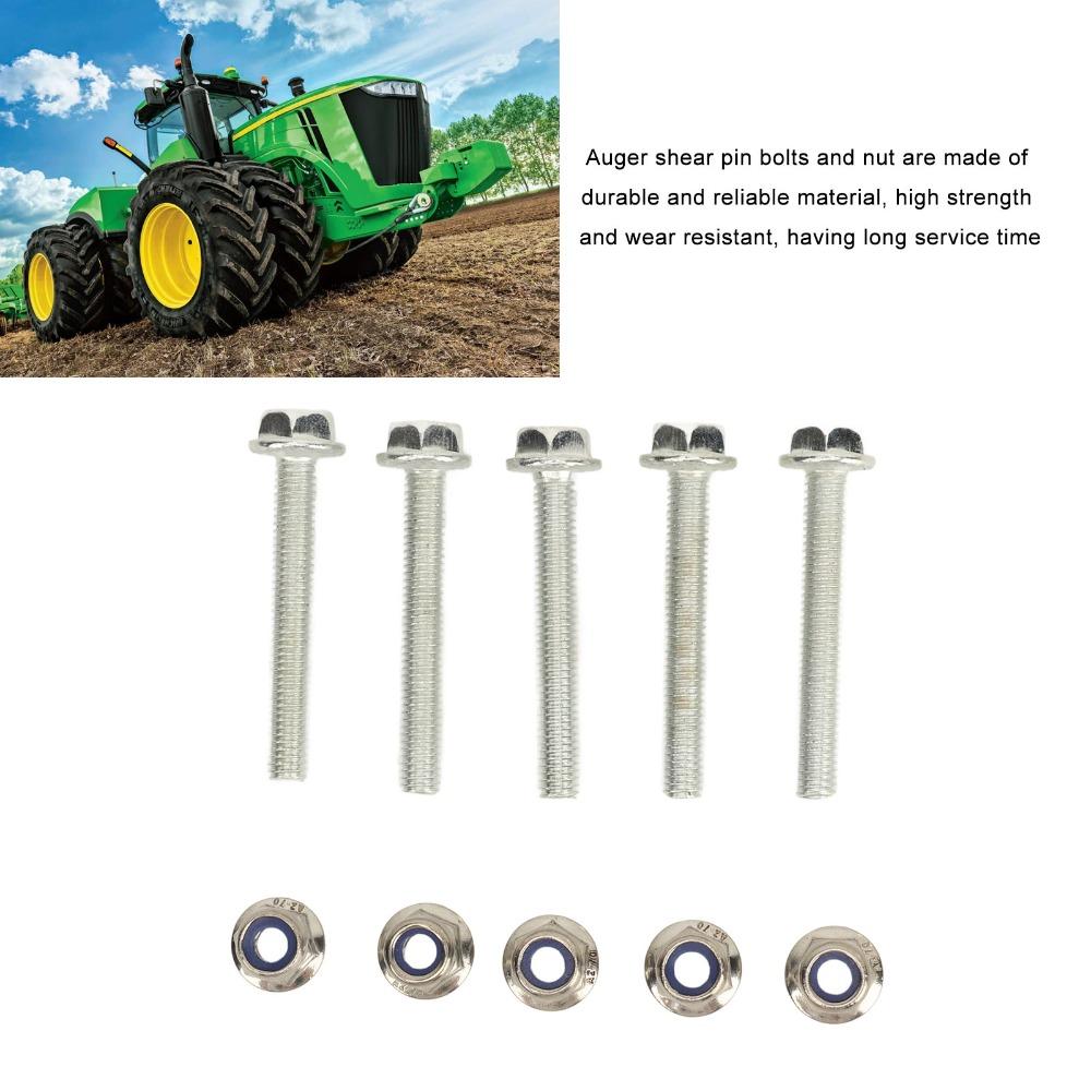 5 Set 19M7834/14M7397 Auger Shear Bolt Shear Bolt Silver Lock Nut Kit Shear Pin Bolts for Deere Equipment Maintenance
