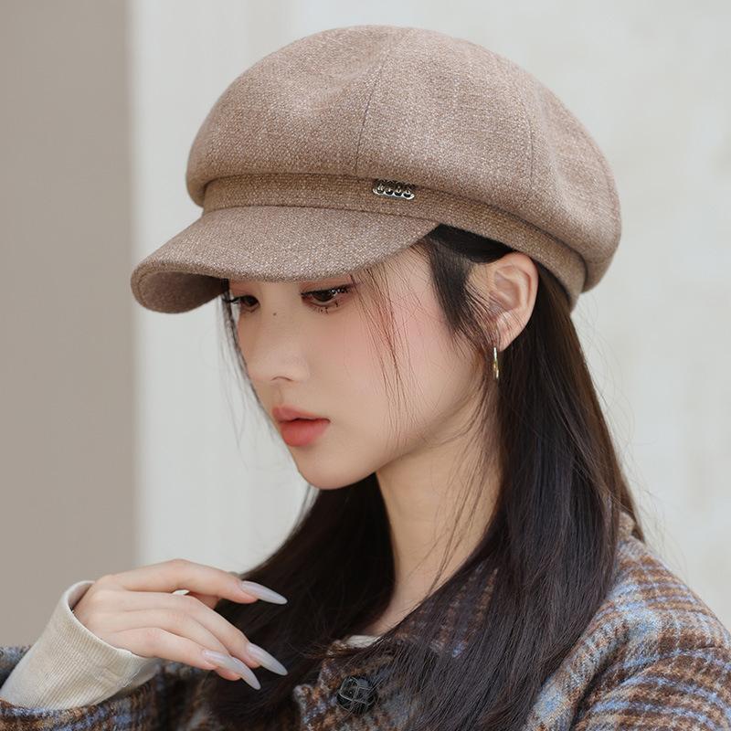 New Big Brim Showing Face Small Octagonal Hat Autumn and Winter Hat Women's High-end Sense Cap Temperament Versatile Beret