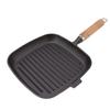 Cast Iron Skillet with Wooden Handle Square Uncoated Nonstick Cast Iron Grill Pan for Meats Steak Fish