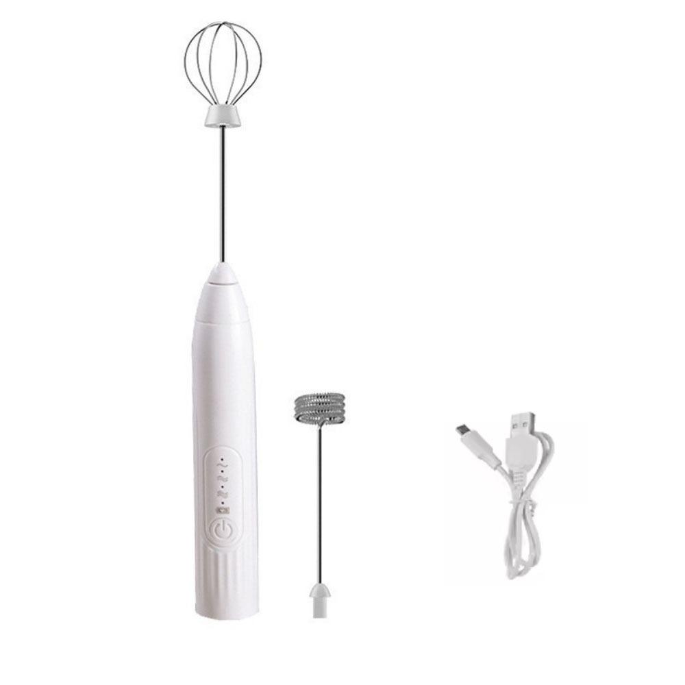 

2 In 1 Electric Milk Foamer USB Rechargeable Wireless Coffee Whisk Portable Egg Beater Home Use белый