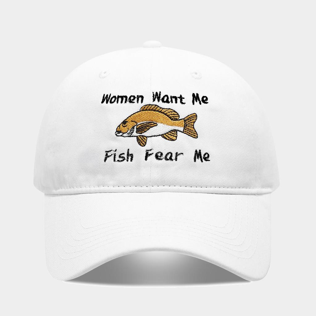 Women Want Me Fish Fear Me Embroidered Cotton Baseball Cap For Sun Protection