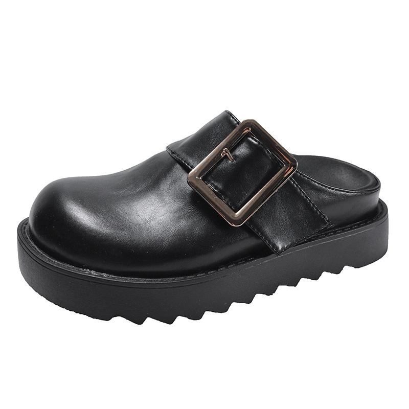 

Belt buckle outer wear bag head half slippers women 2025 summer European station new temperament thick bottom fashion cool slippers women 40 чёрный