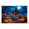Mocsicka Halloween Haunted House Photography Backdrop Spooky Jack-O-Lantern Pumpkin Tapestry Wall Full Moon Graveyard Background