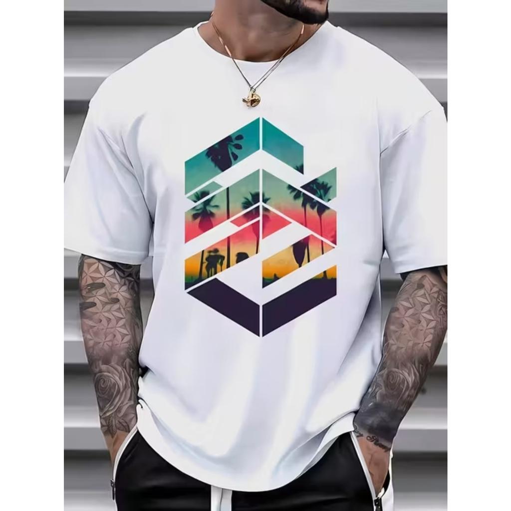 New Summer Men's Fashion T-shirt Personality Simple Pattern Printed Men's T-shirt Top
