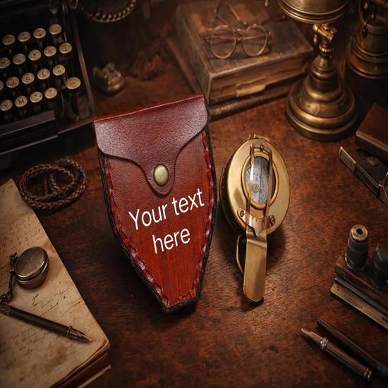 Brass Military Pocket Compass: Military Compass with Custom Leather Cover, Compass Gift for officer husband