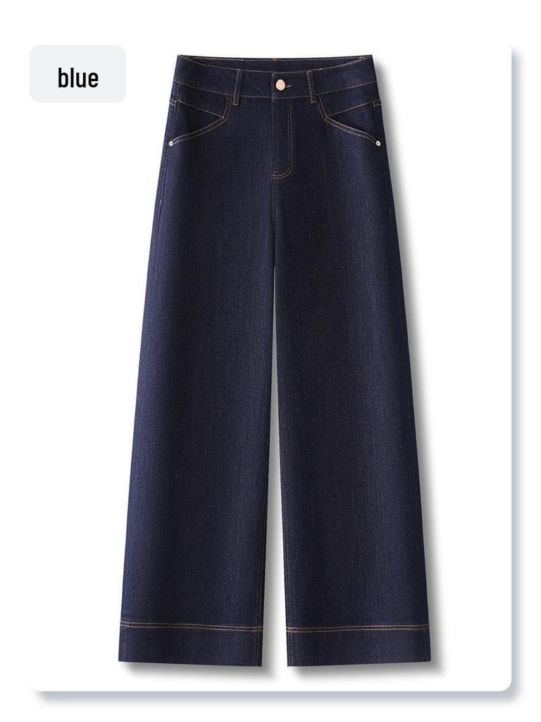 2025 New Dark Blue Tencel Petite Women’s Straight-Leg Wide-Leg Jeans for Spring and Autumn