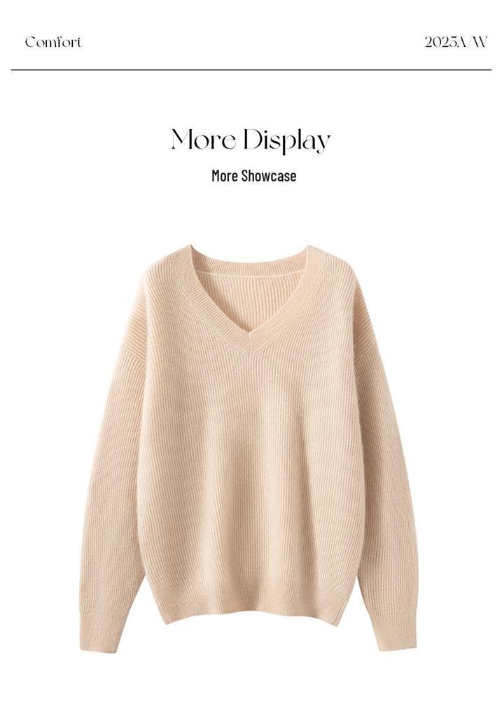 Women's V-Neck Loose Cashmere Pullover - Soft, Skin-Friendly, Fashionable Slim-Fit Knit Sweater