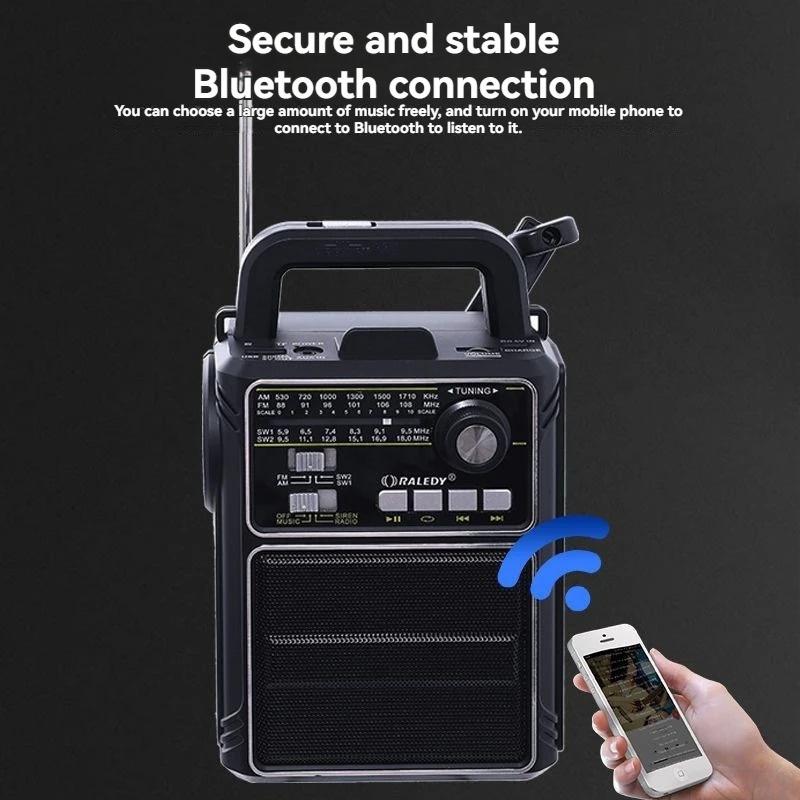 Emergency FM Radio Portable Solar Charging Outdoor Camping Light Overweight Bass Mono USB Port Built-In Speaker