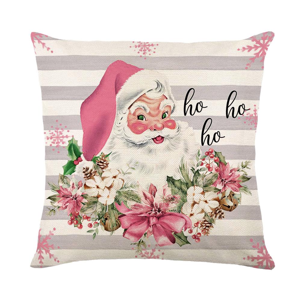 Christmas Linen Pillow Cover Santa Sofa Pillow Holiday Printed Pillow Cover