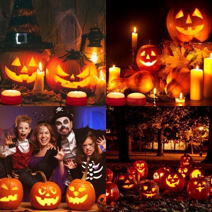 Bougie LED - AIMOONSA - Jack-O’-Lantern - Effet flamme scintillante - 16 couleurs RGB/RGBW - Télécommande & minuterie