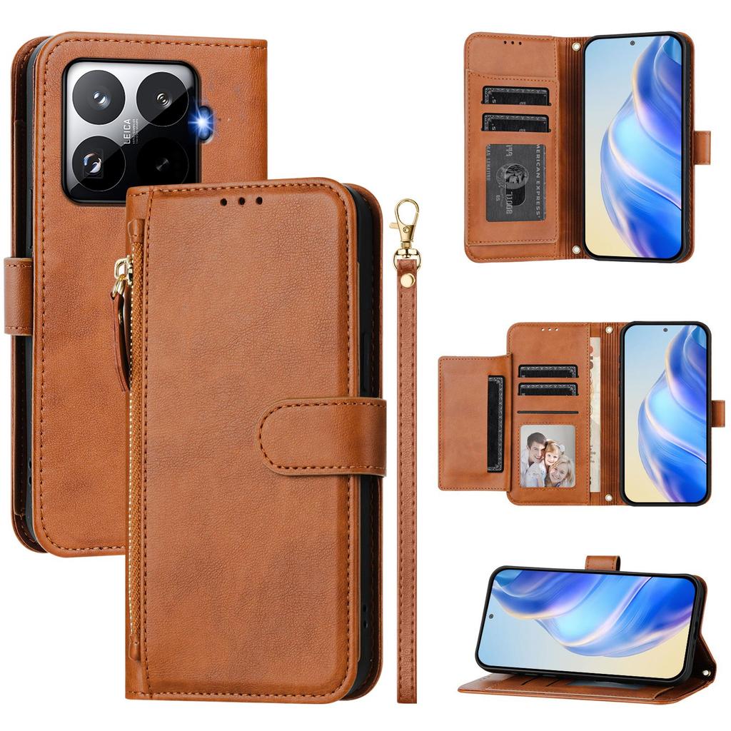 Pro Xiaomi 15T Pro Pouzdro Kapsa na zip Více slotů na karty Kožený kryt na telefon