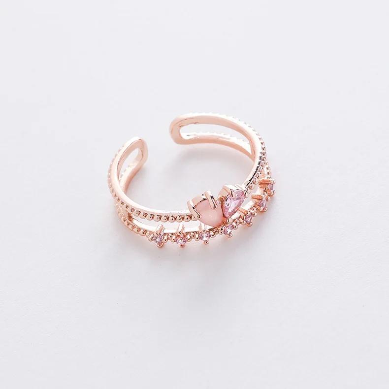 Korean New Exquisite Crystal Temperament Ring Sweet French Elegant Flower Opening Ring Female Jewelry