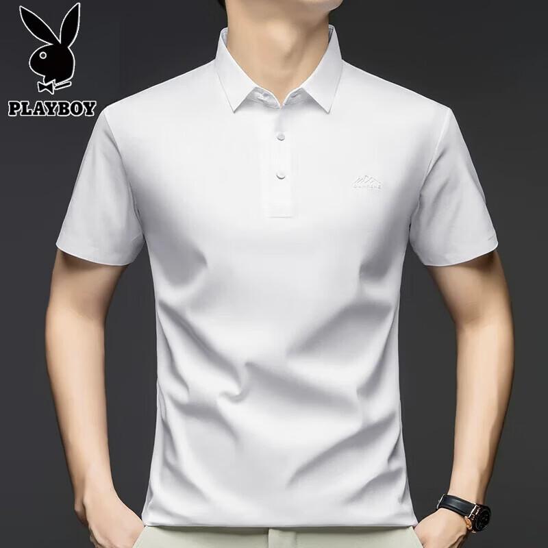 PLAYBOY Men's Ice Silk Seamless Short Sleeve Polo Shirt